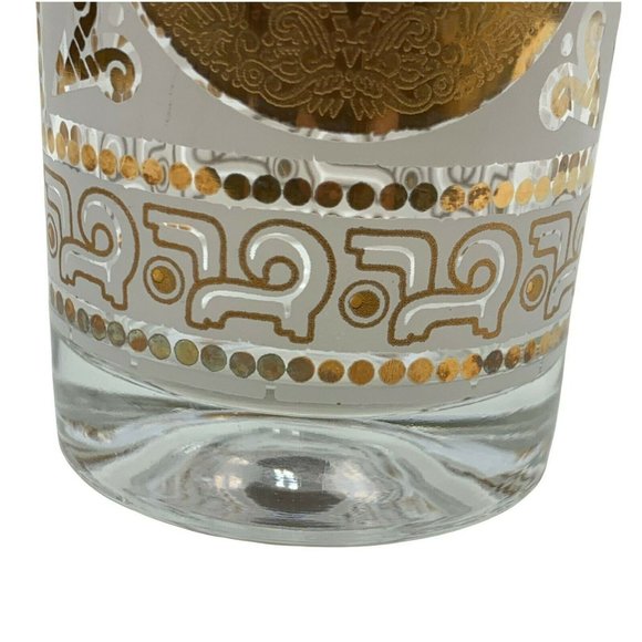 Vintage Midcentury Mayan Calendar Tumblers Gilded Frosted Set of 7 MCM Barware - Picture 4 of 8